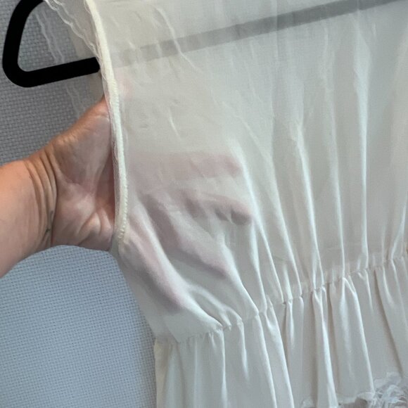 Ivory‎ Sleeveless Babydoll Top Lace Trim Semi Sheer Tiered Ruffle Blouse Sz S/M - Picture 13 of 14